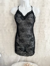 Victorias Secret Black Lace Slip Dress Size Large Scalloped Hem