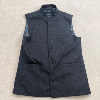 Joseph Turner Men's Blue Herringbone Tweed Vest Size XL Wool Blend Gilet