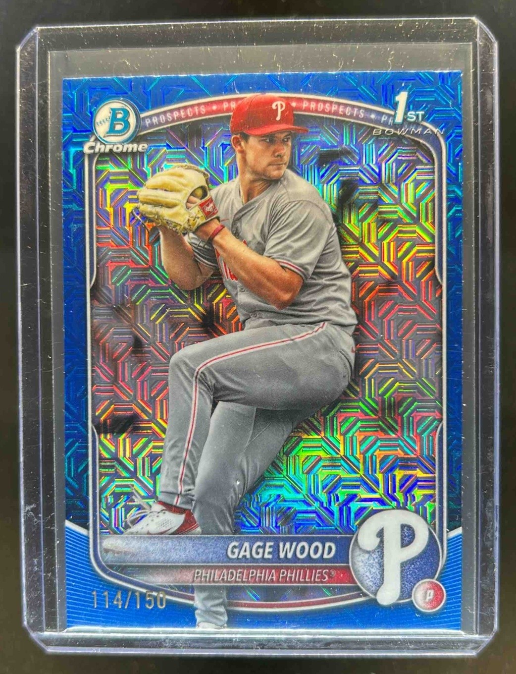 2025 Bowman Draft Gage Wood Chrome Blue Mojo Refractor 1st #/150 Phillies
