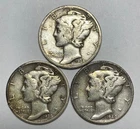 1938, 1938-D and 1940-D 10C Mercury Dimes 90% Silver (See Description)