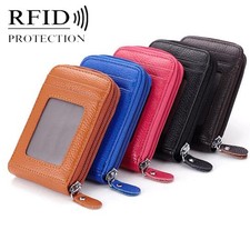 RFID Blocking Credit Card Holder Women Genuine Leather Zip Around Small Wallet