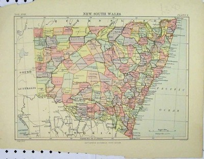 Original alter antiker Druck um 1902 Farbkarte New South Wales Australien 20.