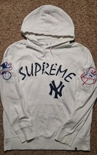 Supreme New York Yankees Hooded Sweatshirt 15SS Box Logo Hoodie White MLB Sz M