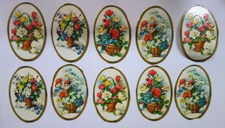 Vintage 10 Glanzbilder Oblaten Blumen Rosen um 1960