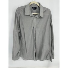 DKNY Mens Slim Fit Stretch Button Up Shirt Grey White Micro Stripe 17.5 34/35