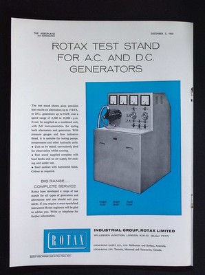 Original 1960 Werbung Rotax Prüfstand AC DC Generatoren