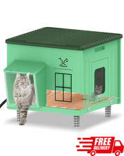 Heated Outdoor Cat House Waterproof Insulated Shelter for Feral Cats Winter