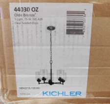 KICHLER Winslow 19.75 in. 5-Light Olde Bronze Clear Seeded Glass Chandelier