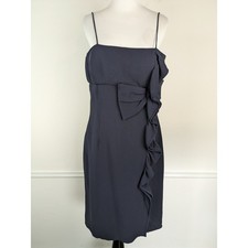 Valentino Dress Formal Bow Ruffle Satin Trim Evening Navy Blue Vintage Size 10