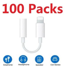 Lot 100 x iPhone 8pin to 3.5mm Aux Audio Jack Adapters Headphone Cables 4inch