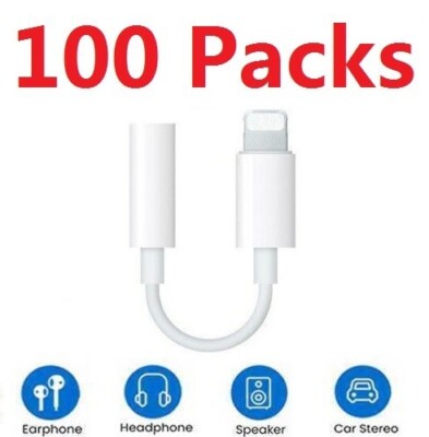 Lot De 100 Adaptateurs Audio Jack Lightning Vers 3.5mm Pour IPhone - 4 Pouces, Blanc, Neufs
