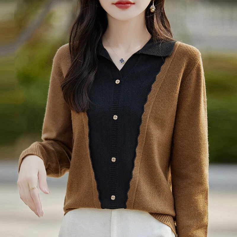 Suéter de punto con cuello cárdigan suéter para mujer Foto 4 de 4