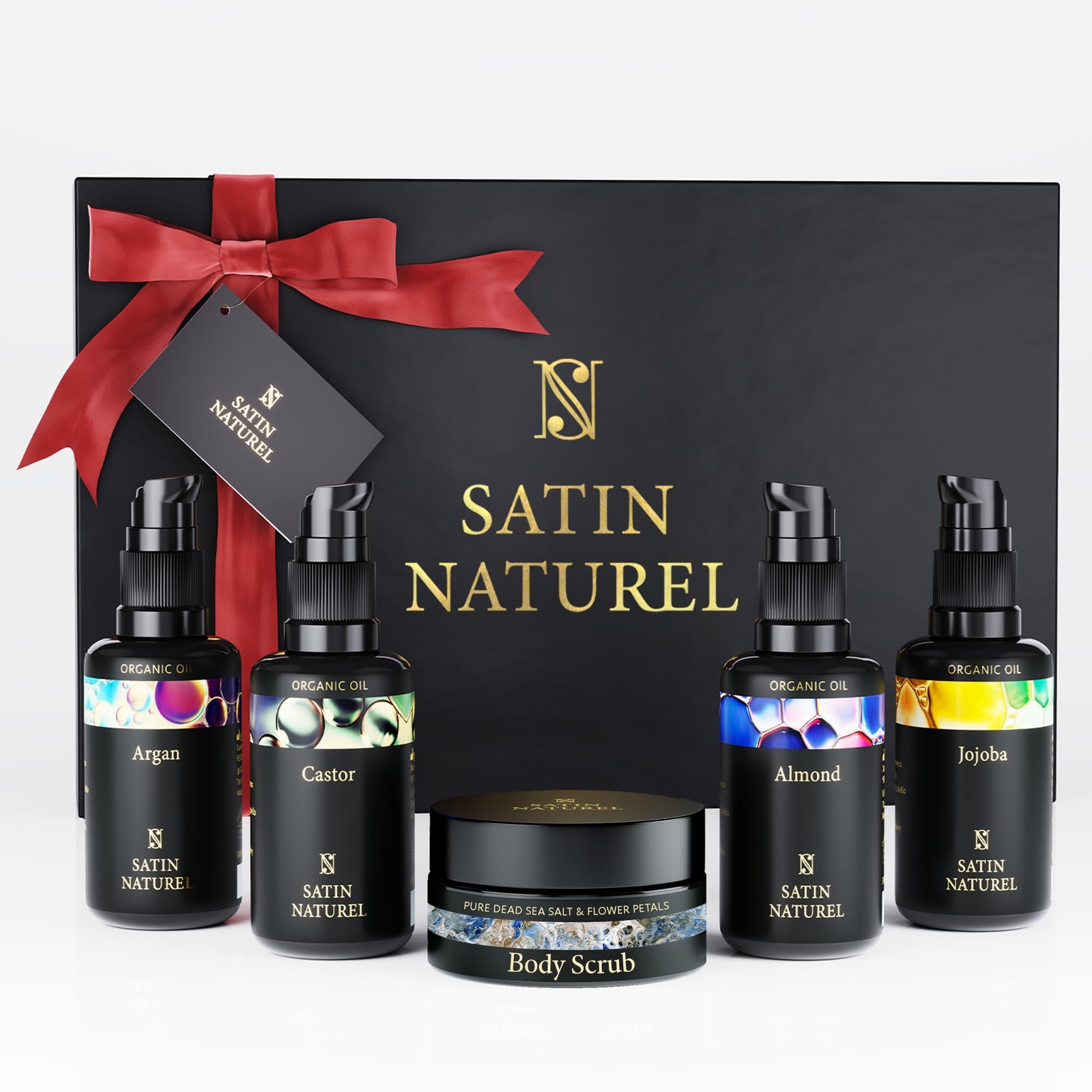 Coffret beauté femme bio 5x30ml avec huile de massage et gommage