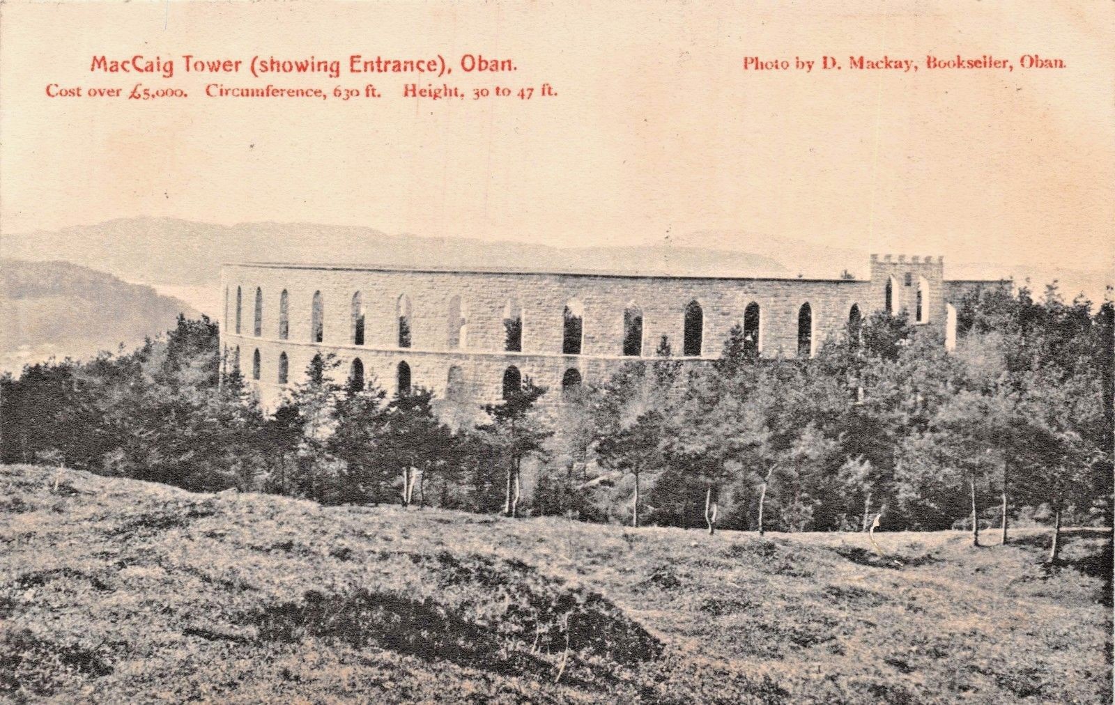 OBAN SCOTLAND-MacCAIG TOWER-SHOWING ENTRANCE-D MACKAY PHOTO POSTCARD 
