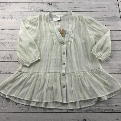NEW Blu Pepper 3/4 Sleeve Casual Button Front Top Women's Small Green