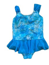 Girls SWIMSUIT Size 6 MALIBU DREAM GIRL 1 piece RUFFLE Skirt Blue white sparks