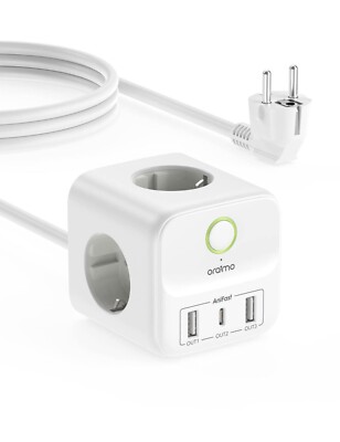 ORAIMO Würfel-Mehrfachsteckdose 20W 1,5M Kabel USB Typ C & USB Mehrfachsteckdose
