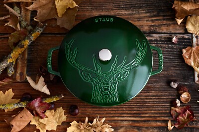 FREE SHIPPING : STAUB 26CM FRENCH OVEN STAG (DRAWING) BASIL GREEN