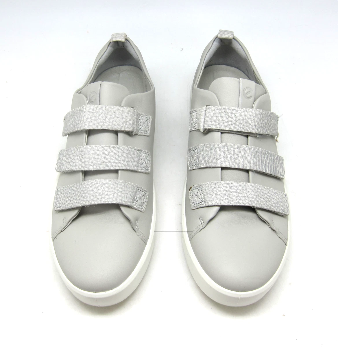 ECCO Womens Soft 35 Strap Sneakers Gray Leather Low Top Shoes