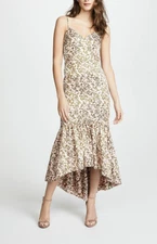 RARE! Jill Stuart Sz 2 Maxi Dress Blush Floral Jacquard High Low Ruffle $388 NEW