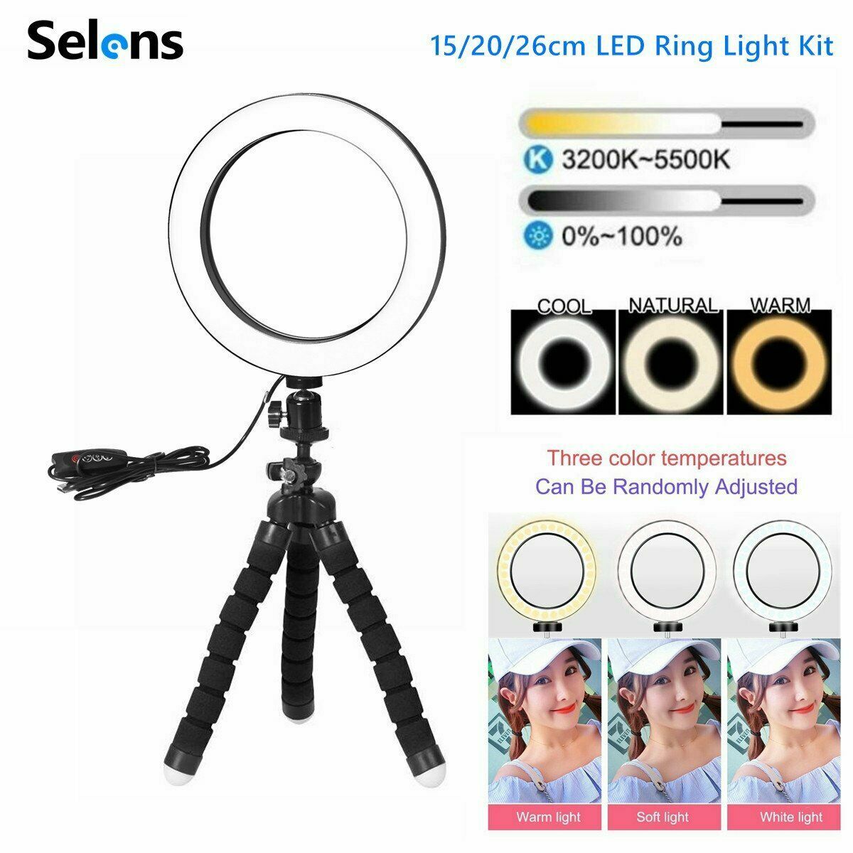 LED Ring Light Dimmable Fill Light w/ Tripod Stand Phone Camera Video Selfie-image