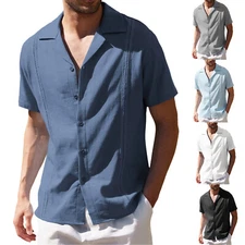 Mens Camp Short Sleeve Shirt Cuban Guayabera Hippie Casual Button Down Shirts