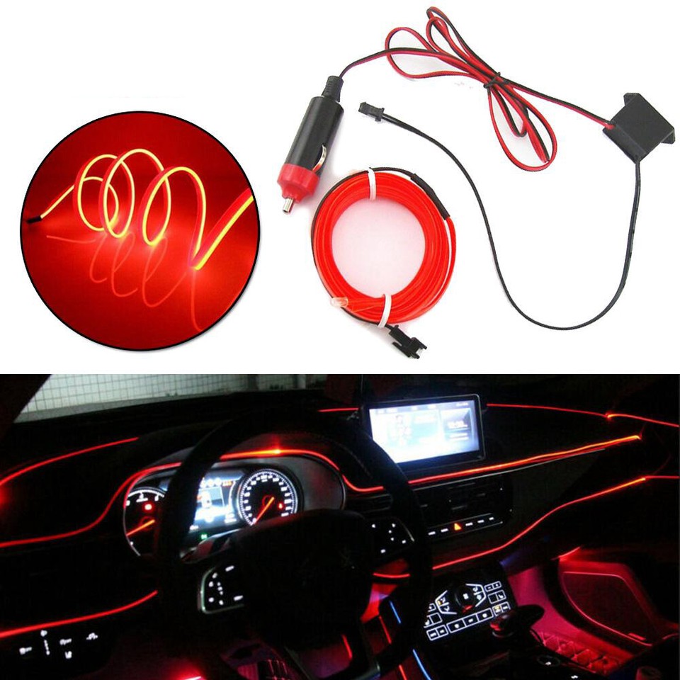 5M LED Red Car Interior Atmosphere Wire Strip Auto Light Decor Lamp