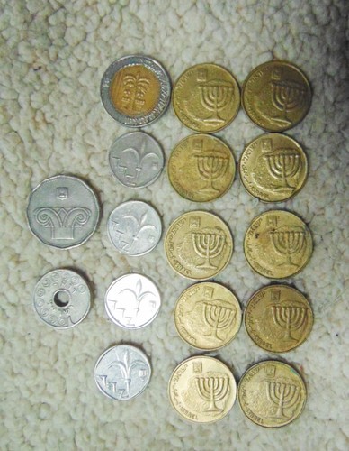 Lot of 17 Israel Coins 1, 2,5,10 Shekel Sheqalim 10 Agorot various dates - Foto 1 di 5