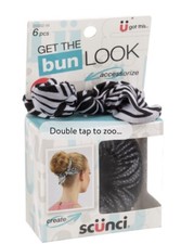 Scunci Get the Bun Look Maker 6 Piece Kit Black White Stripes Hair Accessories