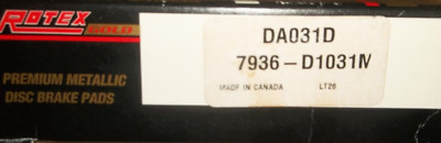 Front Disc Brake Pad Set, Semi-Metallic - Rotex DA031D