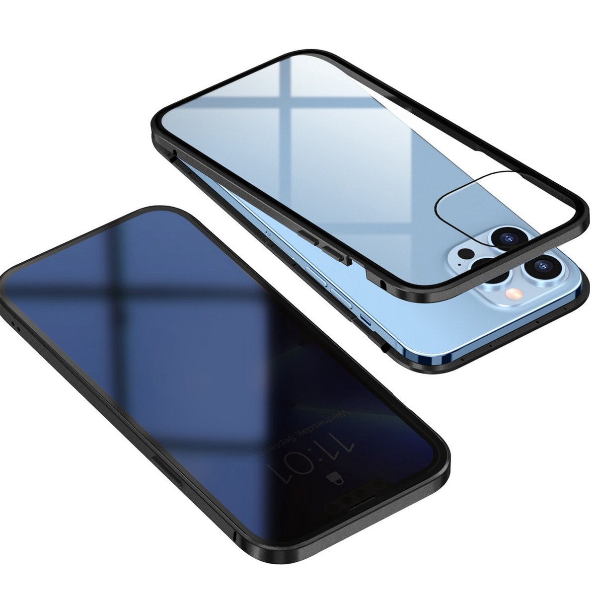 Custodia Magnetica Con Vetro Temperato Per IPhone 15 Pro Max - Blu