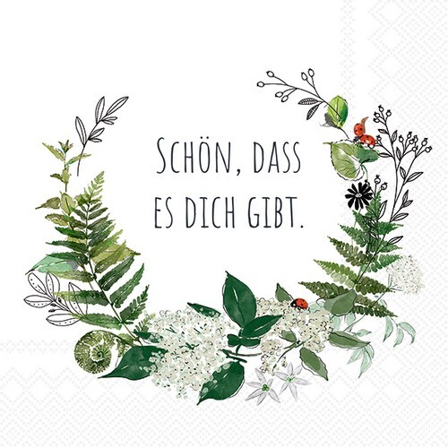20 Servietten Schön, dass es dich gibt Spruch Blätter Kranz Tischdeko 33x33cm