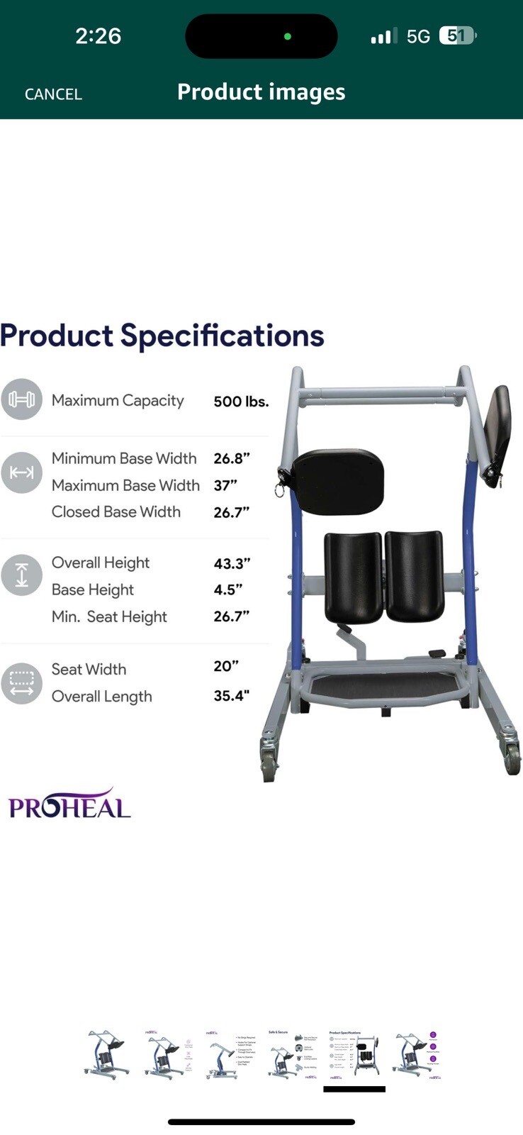 ProHeal Stand Assist Lift Sit to Stand Standing Transfer Lift 500