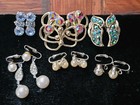 Lot of 6 Pairs Clip On Earrings AB Rhinestones Faux Pearl Mcm Signed Coro  Vtg — photo 2