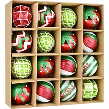 16PCS Christmas Balls Ornaments - 2.36" Red Green White Ball Ornaments, Shatt...