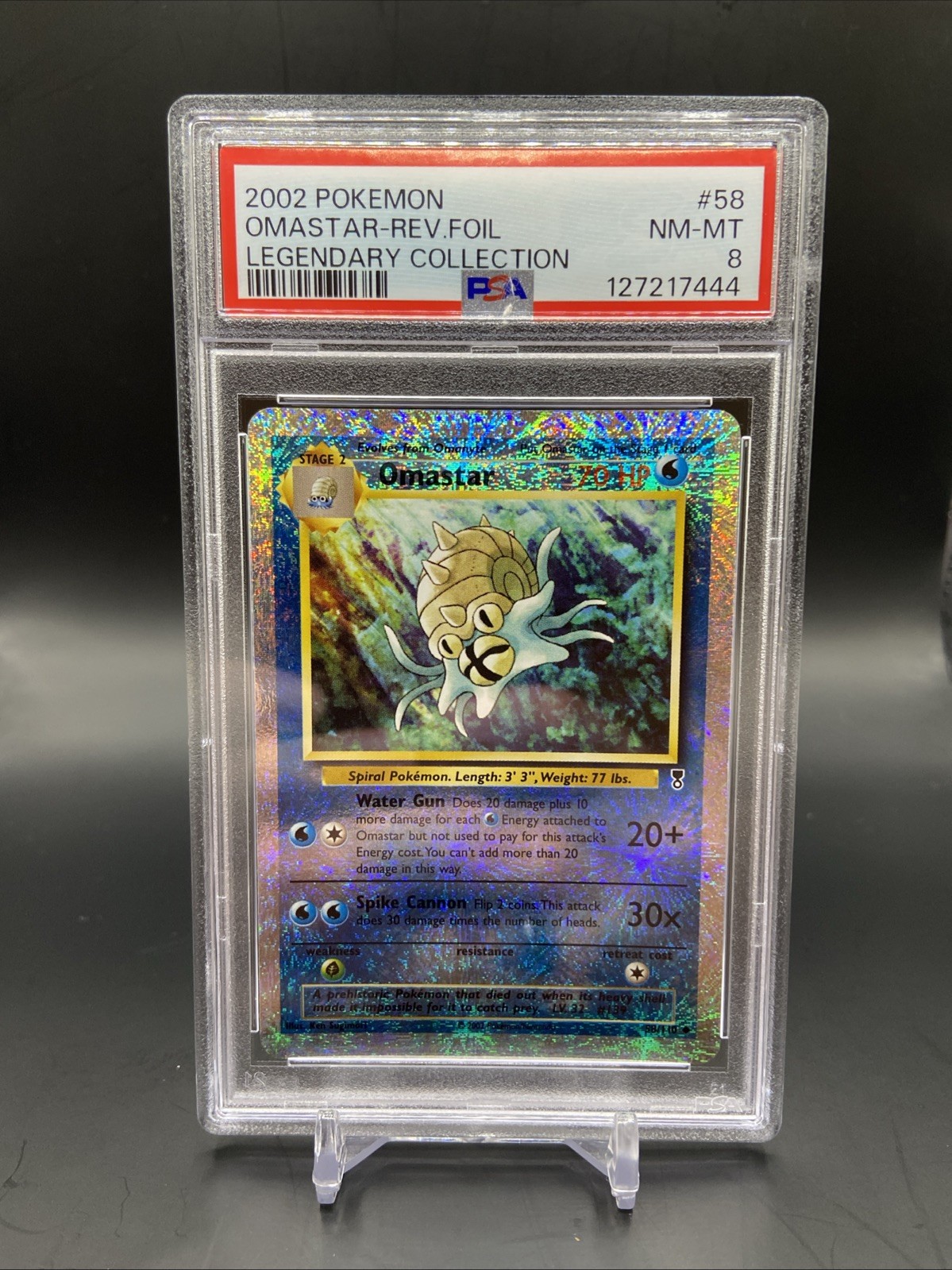 2002 POKEMON LEGENDARY COLLECTION #58 OMASTAR REVERSE FOIL PSA 8 #58
