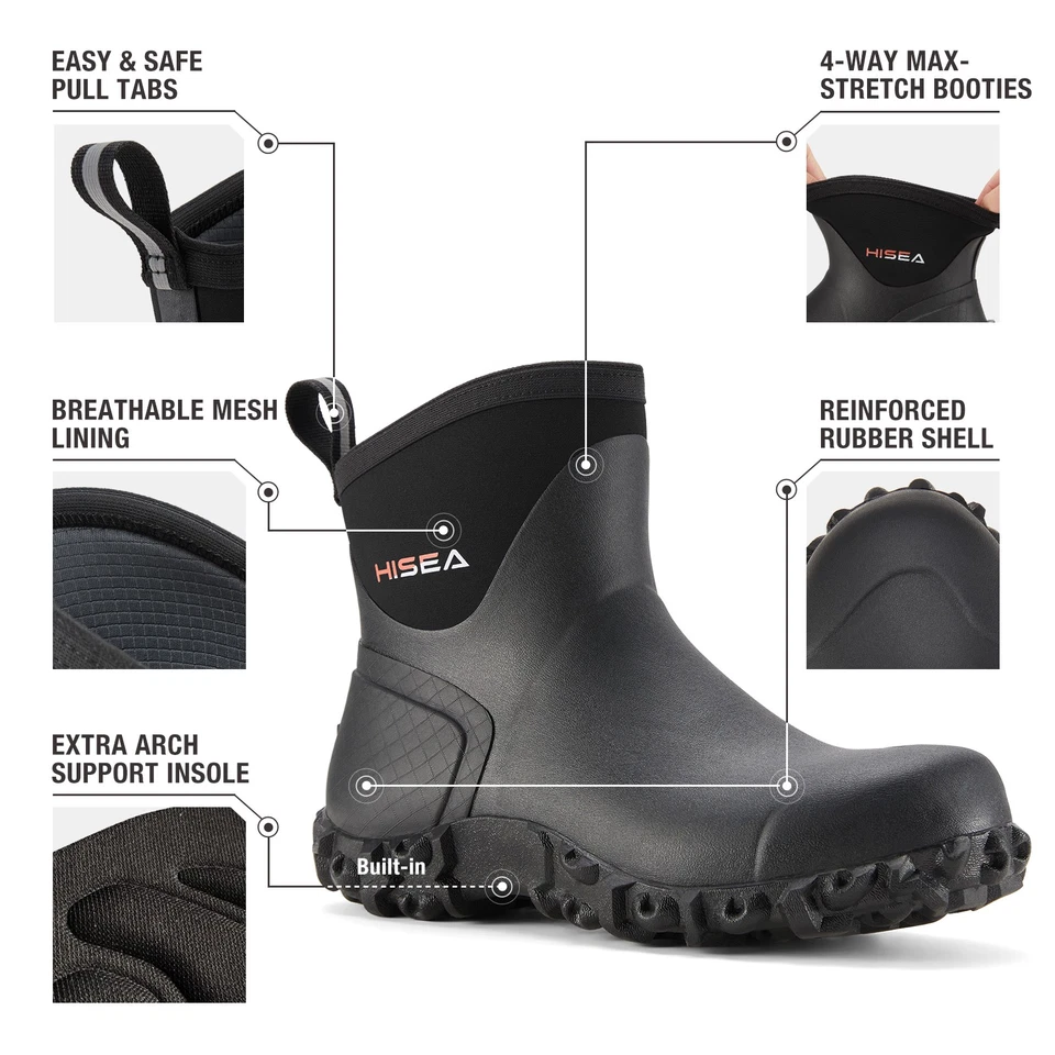 HISEA Men's Ankle Rain Boots Waterproof Anti-Slip Garden Work Boots Black-US 12 - Image 4 of 4