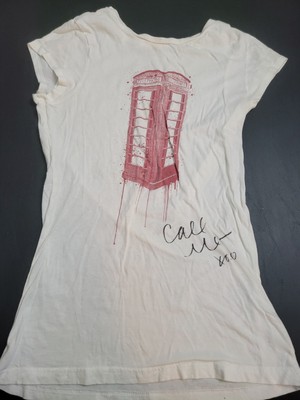 Women's Large White ''Call Me'' Sleeveless Graphic Tee By Miley Cyrus & Max 