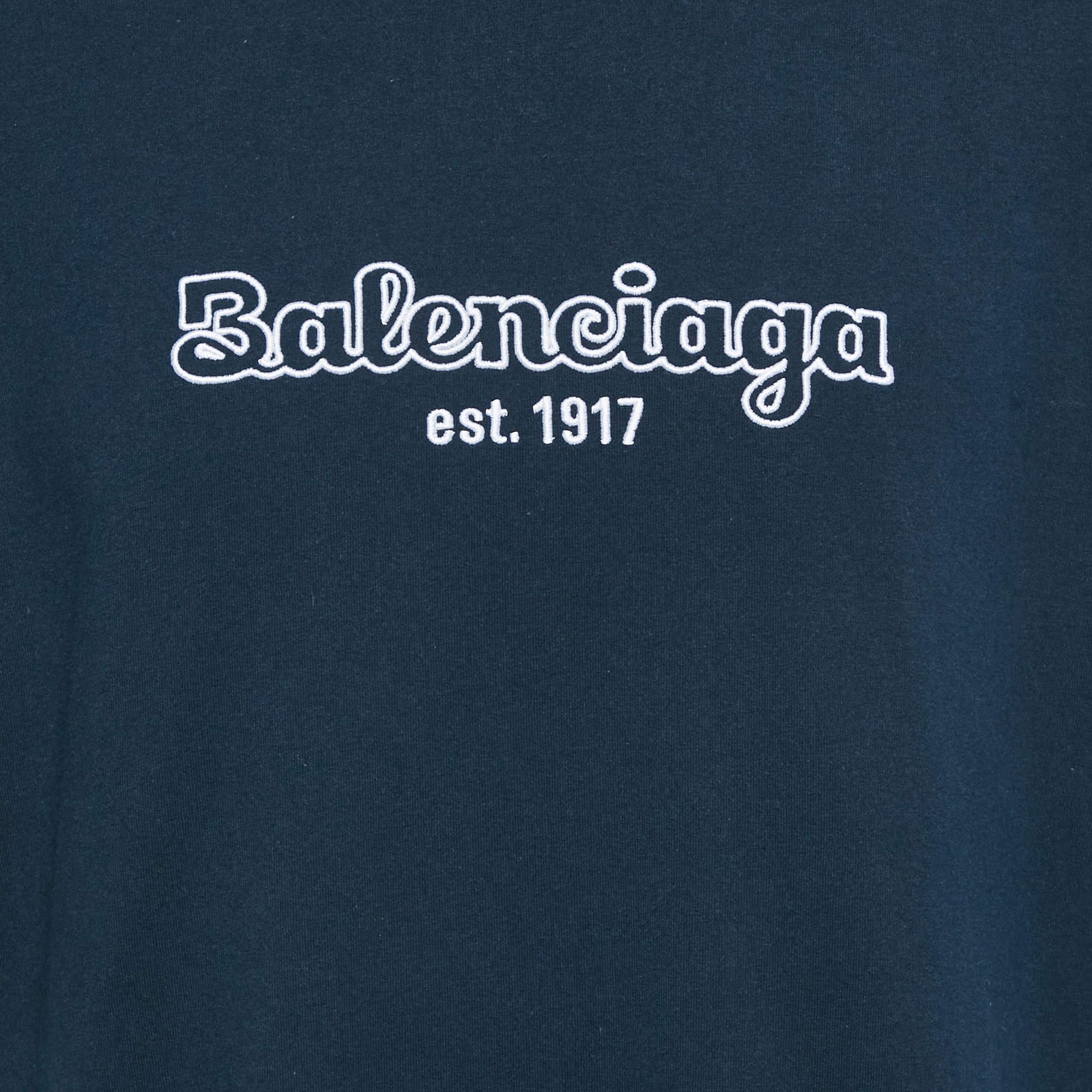Balenciaga Navy Blue Logo Embroidered Cotton TShirt XS thumbnail 3