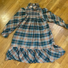 Vintage Polly Finders Smocked Cottage Plaid Dress Size 8 Girls