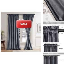 JIUZHEN Dark Grey Velvet Curtains 108 inches W52 x L108, Set of 2 Panels