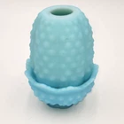 Vintage Fenton Fairy Lamp Hobnail Blue Satin Milk Glass READ Chip candle holder