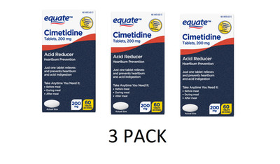 3 PACK Equate Cimetidine Tablets 200 mg, Acid Reducer, 60 Count