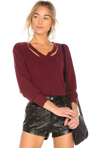 LNA Brushed Double Fallon Cutout Sweater in Windsor Wine Burgundy Size M