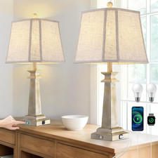 Dimmable Touch Table Lamps Set of 2 with USB Ports - Antique White