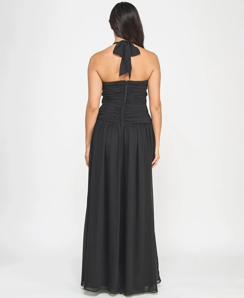B Darlin Juniors' Cutout Gathered Sleeveless Halter Gown - Black - 7/8 - Image 4 of 4