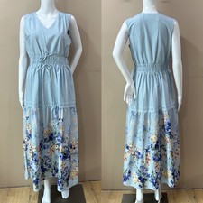 Rachel Zoe Women’s S Maxi Dress Light Blue Floral Tiered V-Neck Summer Easter