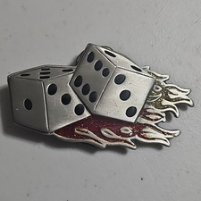 Flaming DICE - Great American Products Pure Pewter Belt Buckle, Red/Yellow Glitt