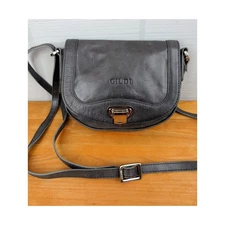 Giudi Crossbody Small Saddle Bag Gray Leather Adjustable Strap Distressing