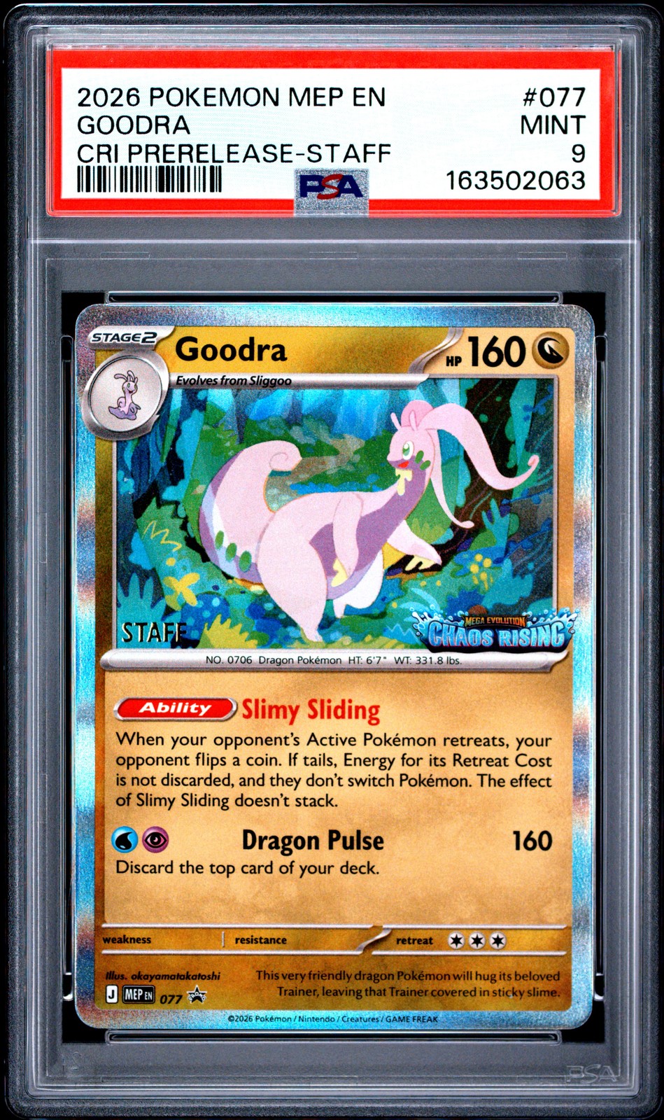 2026 POKEMON MEP PROMO CHAOS RISING PRERELEASE-STAFF #077 GOODRA PSA 9